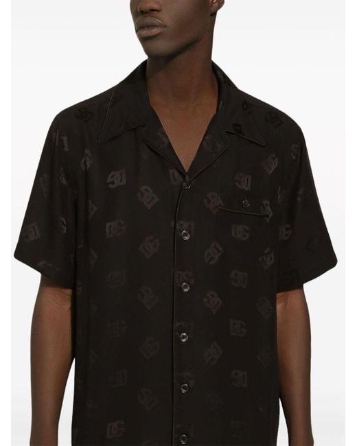 Dolce & Gabbana Zijden Overhemd Met Monogram Jacquard in het Black voor heren