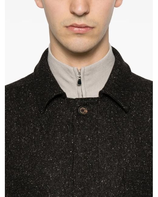 Eleventy Black Herringbone-Weave Shirt Jacket for men
