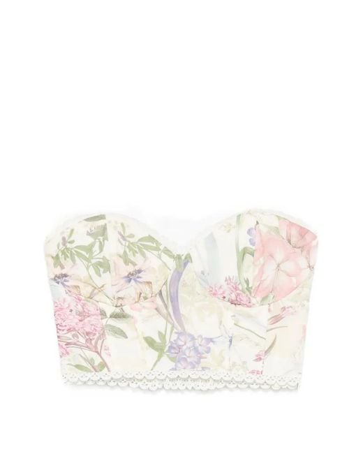 Charo Ruiz White Haut Bio À Fleurs Bordé De Dentelle