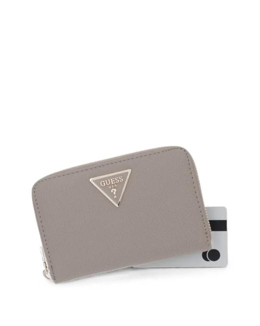 Guess Gray Laurel Logo-Plaque Pebbled-Effect Wallet