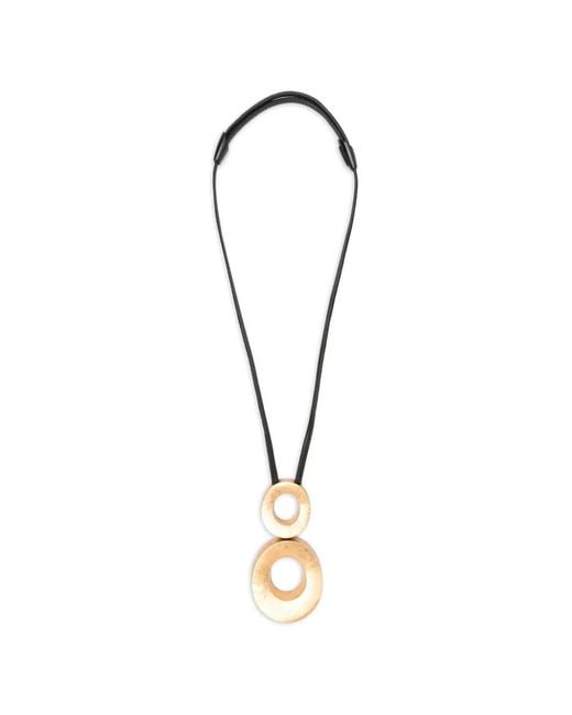 Monies White Circular-Pendant Leather-Strap Necklace