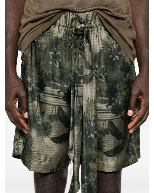 Roberto Cavalli Green Hawaii-print Silk Shorts for men