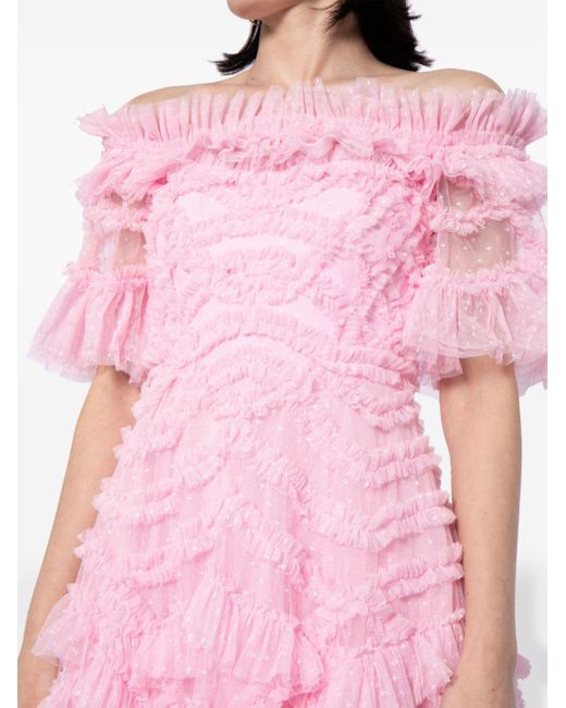 Needle & Thread Pink Lana Off-shoulder Minidress
