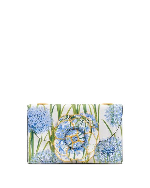 Oscar de la Renta Blue Tro Floral-Appliqué Shoulder Bag