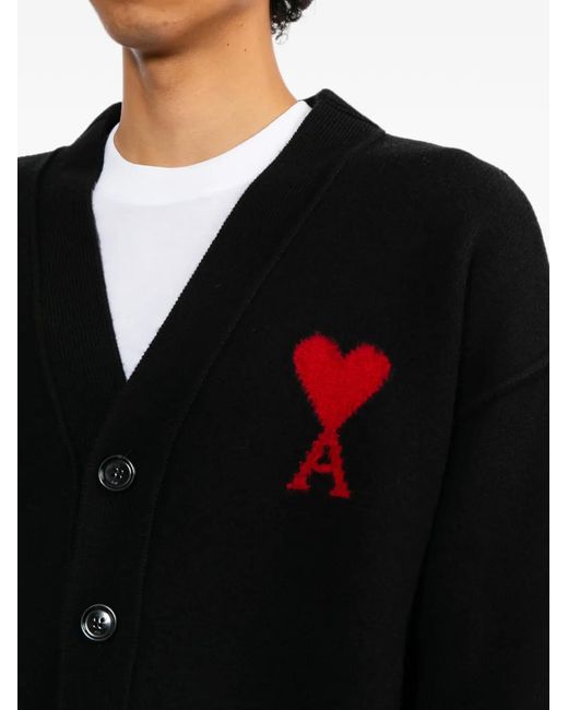 AMI Black Ami De Coeur Cardigan for men