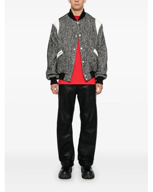 KENZO Gray Marl-Knit Varsity Jacket for men