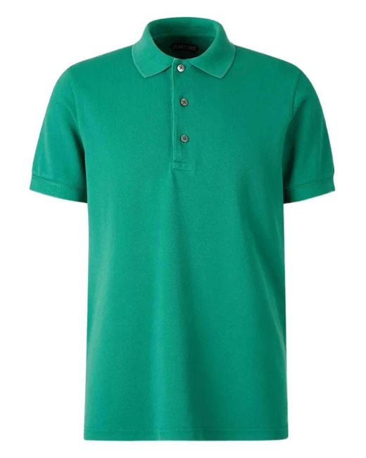 Tom Ford Green Ribbed Short-Sleeve Polo Shirt for men