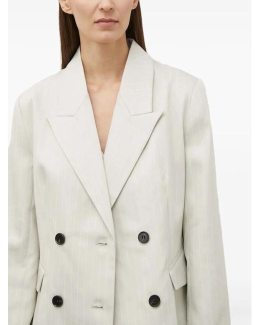 Bruuns Bazaar White Pinstripe Double-Breasted Suit Jacket