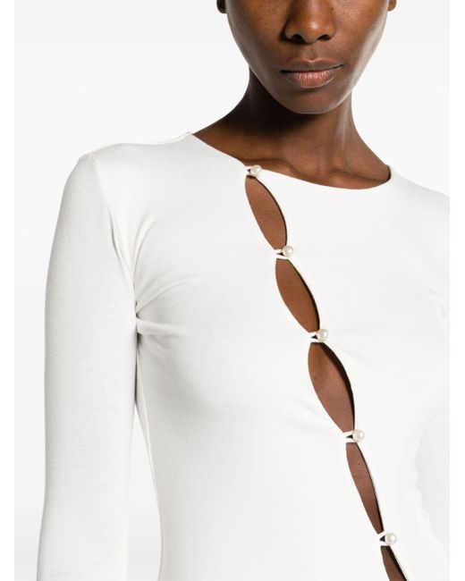 MANURI White Nina Asymmetric Button-up Cardigan