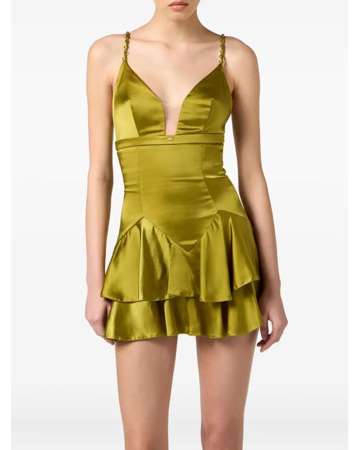 Vestido corto con tirantes de cadena Elisabetta Franchi de color Green