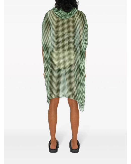 Burberry Green Sheer-Seidenkleid Mit Hahnentrittmuster