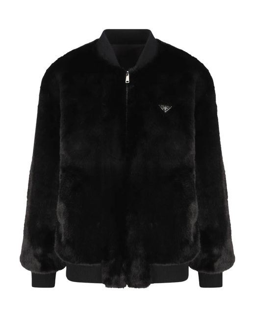 Veste En Fourrure Artificielle À Motif Monogrammé Prada en coloris Black