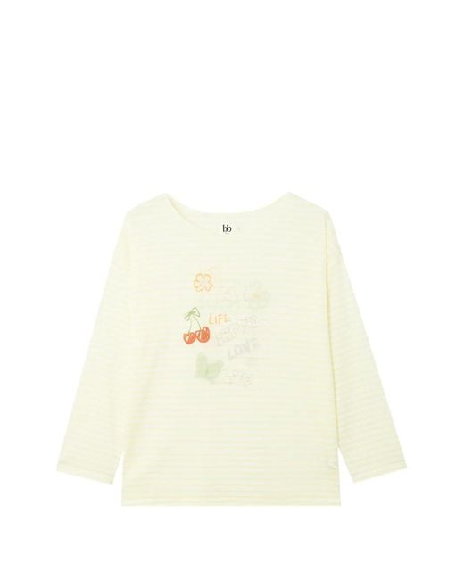 B+ AB White Striped Long-Sleeve Graphic-Print T-Shirt