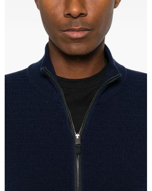 Canali Blue Zip-Up Ribbed-Knit Sweater for men