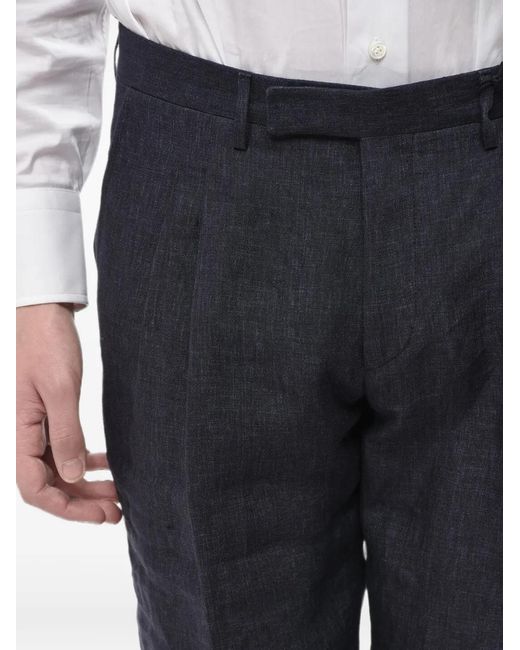 Corneliani Blue Pleated Linen Trousers for men