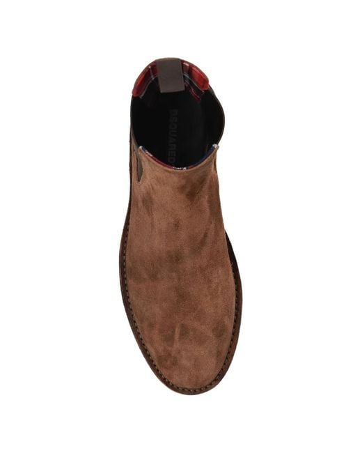 DSquared² Brown Round-Toe Leather Chelsea Boots for men