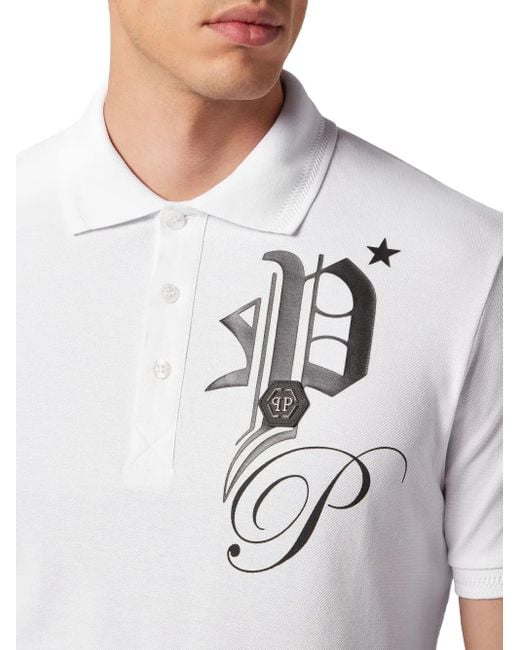 Philipp Plein White Gothic Plein Cotton Polo Shirt for men