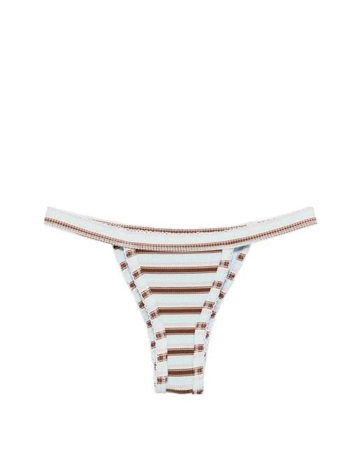 Frankie's Bikinis White Stripe-Pattern Bikini Bottoms