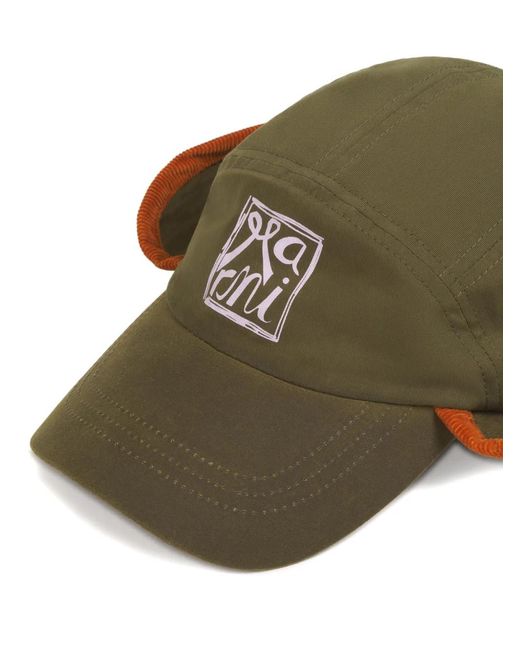 Marni Green Gabardine Baseball Cap With Ear Flaps for men