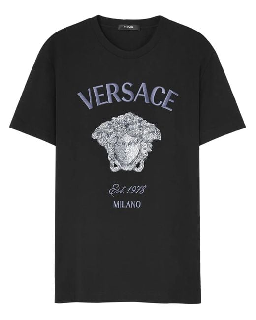 Camiseta Medusa con apliques de cristal Versace de hombre de color Black