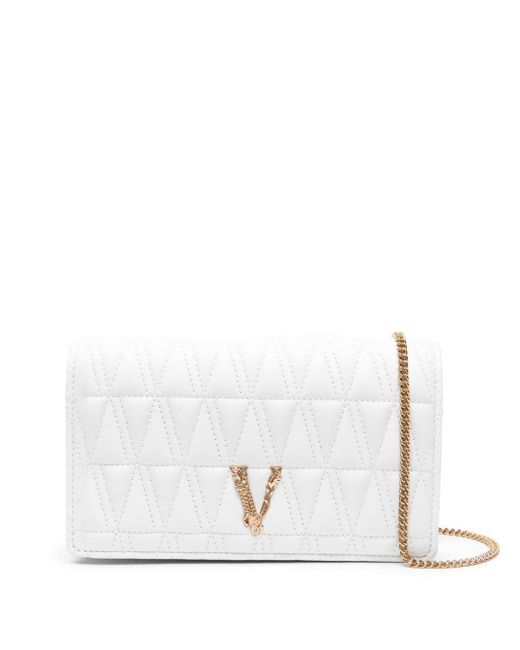 Versace White Virtus Leather Crossbody Bag