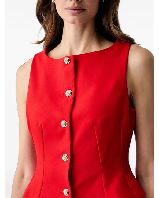 Morgan Red Rose-Button Peplum Top