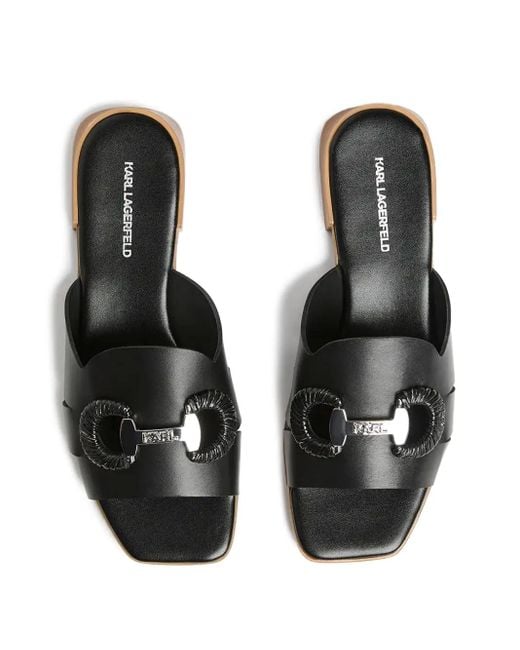 Karl Lagerfeld Black Leather Slides