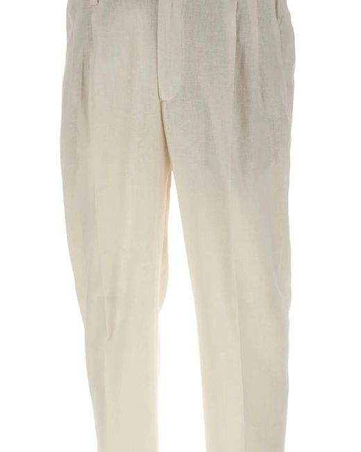 Pantaloni Con Pieghe di Devore in Natural da Uomo