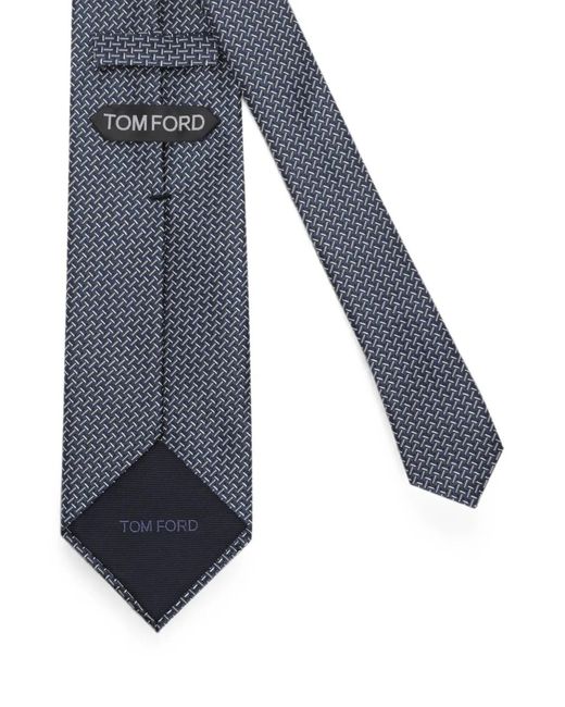 Tom Ford Blue Cravate En Soie À Motif Géométrique for men