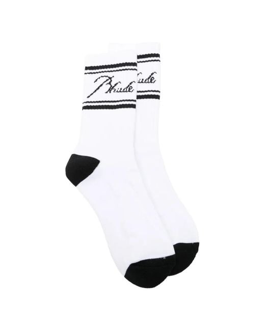 Rhude White Script Logo-Intarsia Socks for men