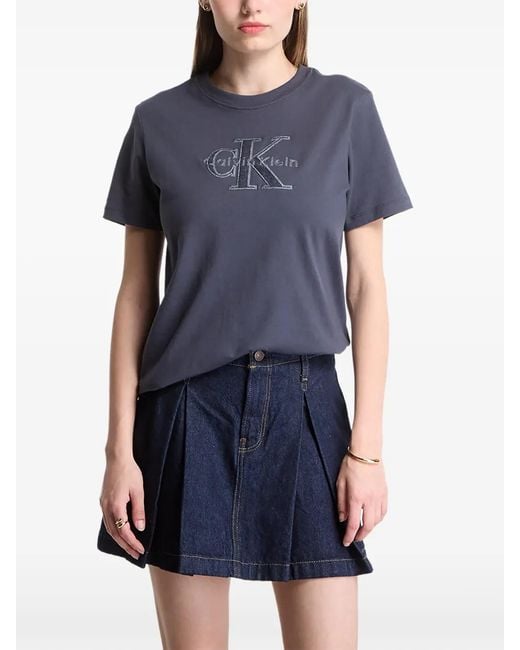 Calvin Klein Blue Logo-Embroidered T-Shirt