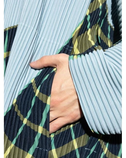 Homme Plissé Issey Miyake Blue Windswept Plaid Coat for men