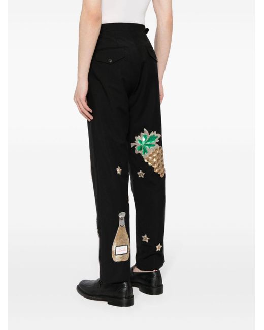 Bode Black Arbane Embroidered Tailored Trousers for men