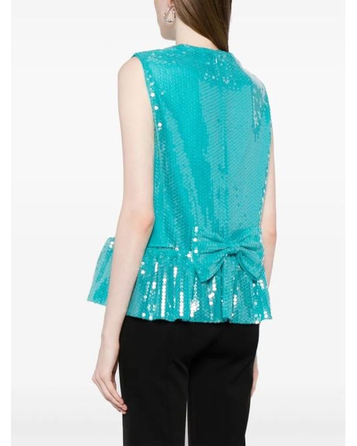 Nina Ricci Blue Sequin-Embellished Sleeveless Top