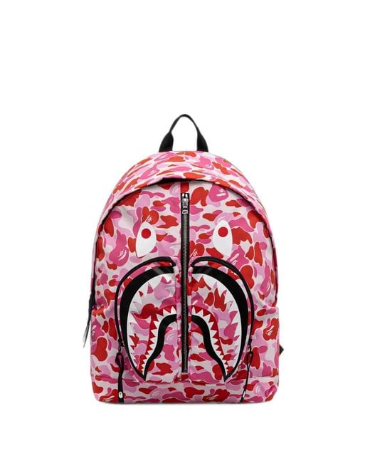 A Bathing Ape Red Abc Camo Shark Camouflage Backpack