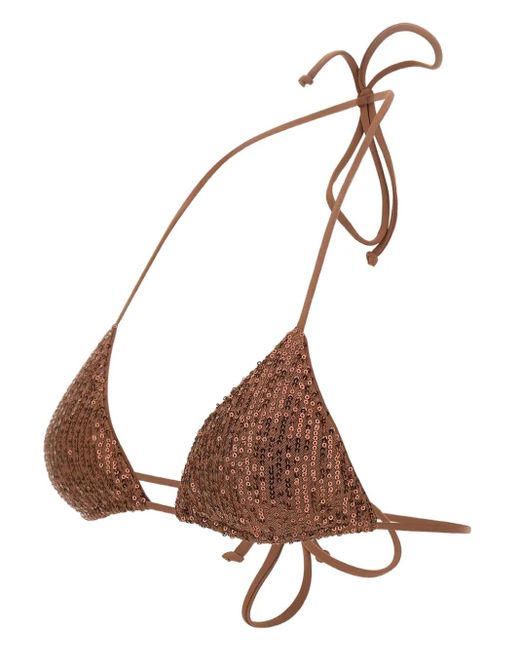 Mc2 Saint Barth Natural Sequin-Embellished Triangle Bikini Top