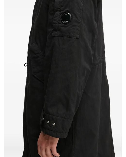 C P Company Black Hooded Coat for men