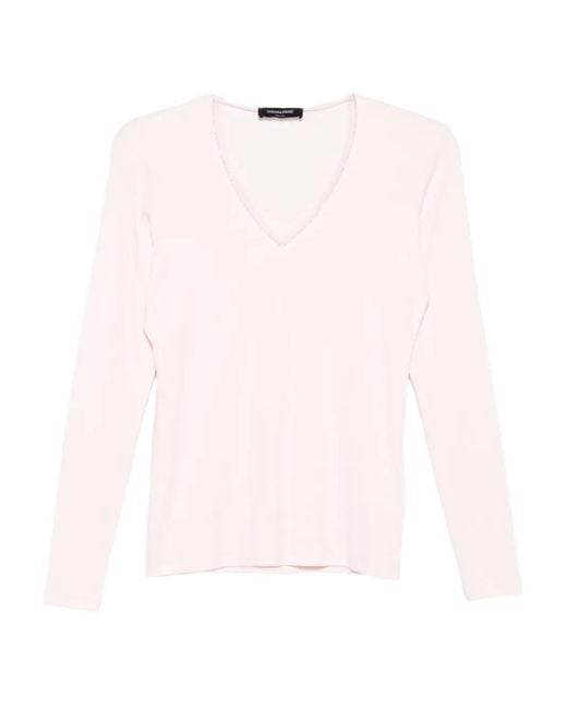 Fabiana Filippi Pink V-Neck Long-Sleeved T-Shirt