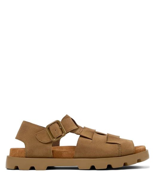 Camper Brown Brutus Buckled Suede Sandals for men
