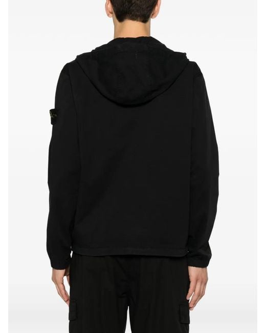 Stone Island Black Logo-Patch Hooded Jacket for men