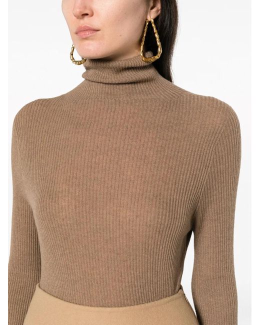 Fabiana Filippi Brown Roll-Neck Ribbed-Knit Jumper