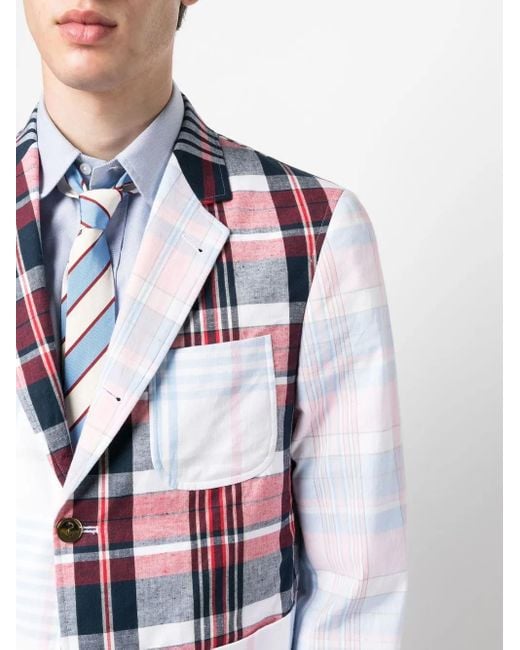 Thom Browne Red Patchwork Plaid-Print Blazer for men