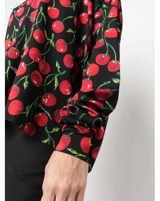 Dolce & Gabbana Red Cherry-Print Long-Sleeve Blouse
