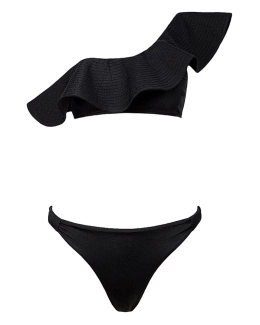SOFIA ERHAN Black Ruffle One-Shoulder Bikini