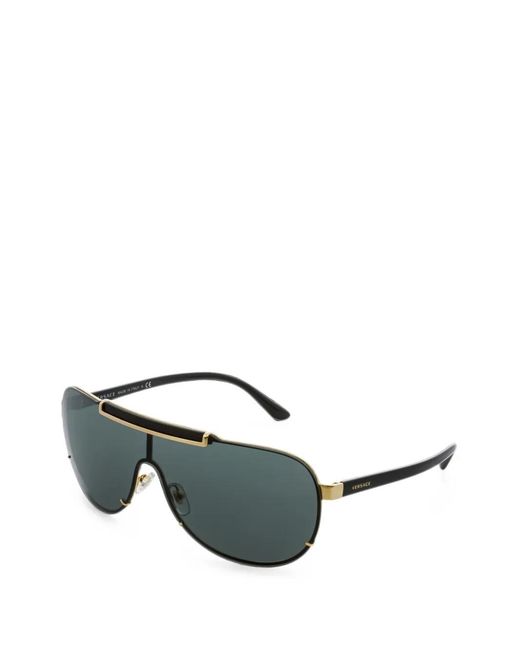 Versace Green Greca-Detail Shield-Frame Sunglasses