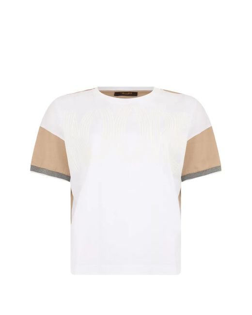 Moorer White Logo-Print Panelled T-Shirt