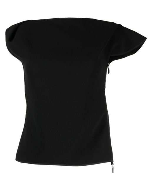 Asymmetric cap-sleeved T-Shirt di Maticevski in Black