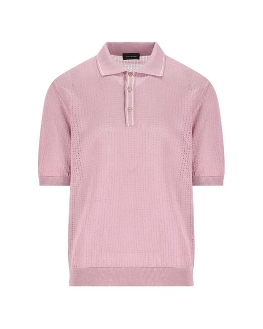 Tagliatore Pink Openwork Buttoned Polo Shirt for men