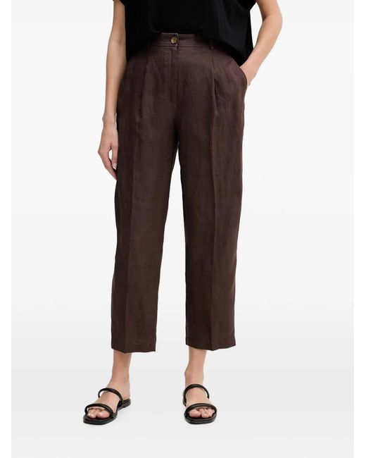 Benetton Black Pleated Straight-Leg Cropped Trousers