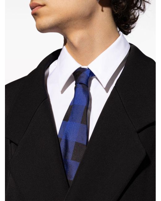 Vivienne Westwood Blue Embroidered-logo Plaid Silk Tie for men